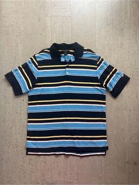Brooks Brothers Country Club Polo Shirt Mens L Blue Navy Striped 100% Cotton